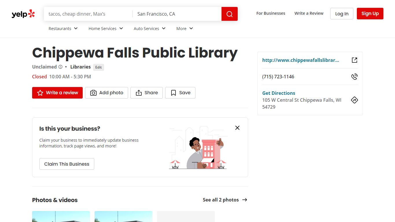 CHIPPEWA FALLS PUBLIC LIBRARY - Libraries - 105 W Central St, Chippewa ...